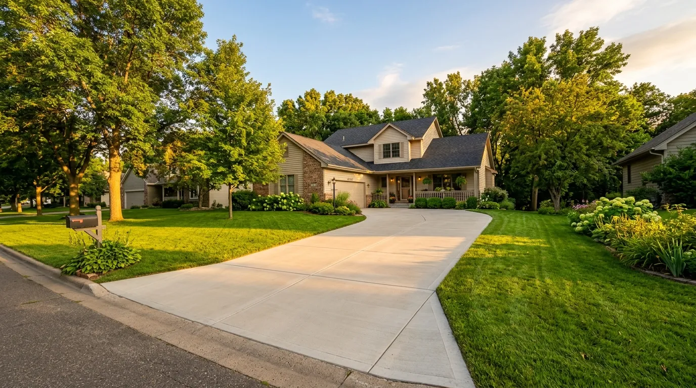 Beautifully restored residential concrete driveway in Fridley, Minnesota