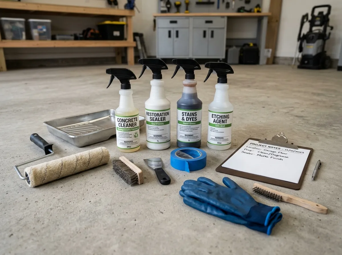 Professional concrete restoration tools and chemical solutions